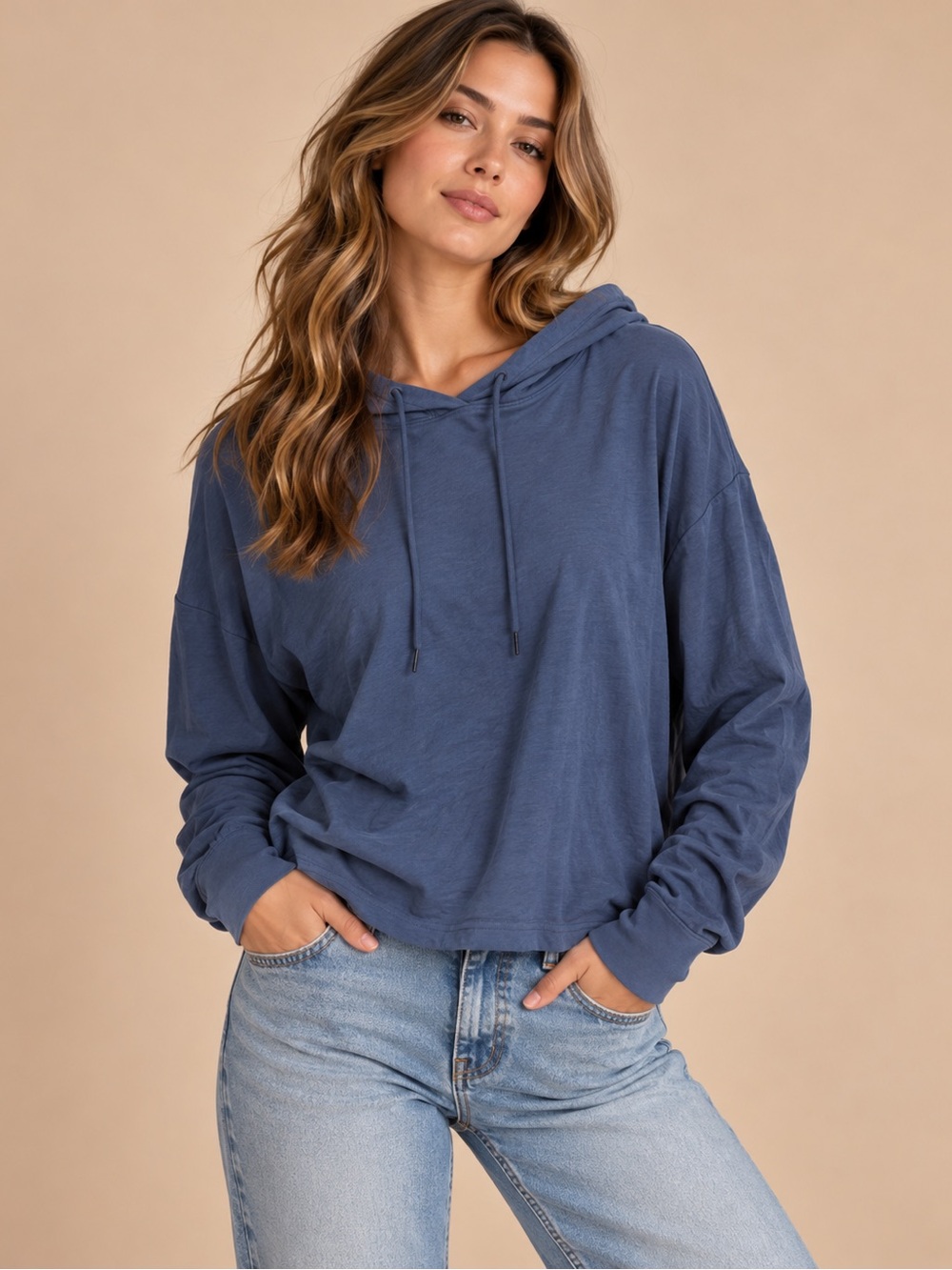 JoyLab Navy Blue Cropped Hoodie Oversized Athleisure Sweatshirt XL